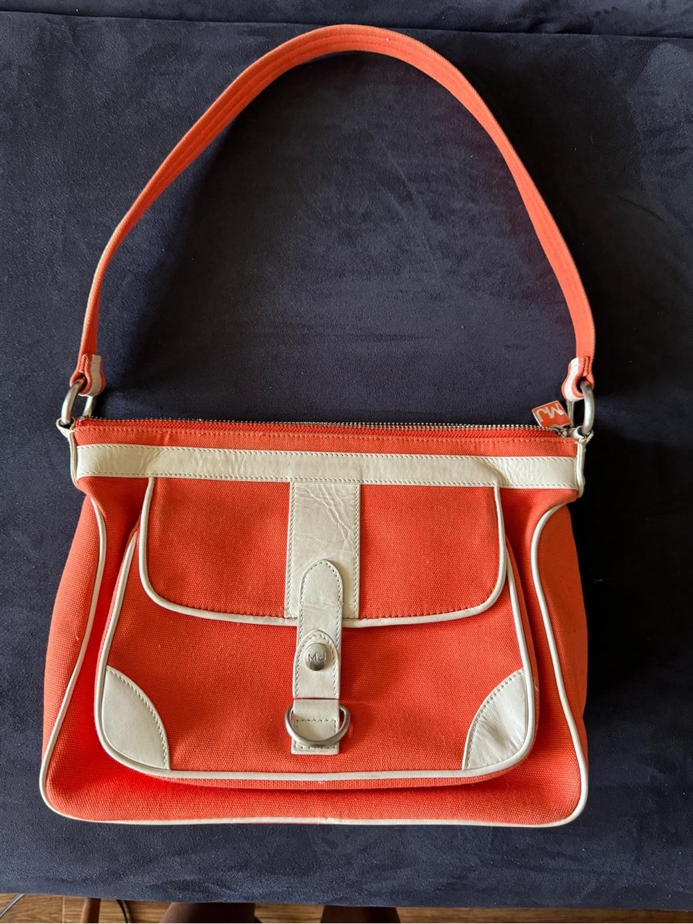 Vintage Marc By Marc Jacobs Orange Canvas Shoulder Bag with Cream Leather Trim